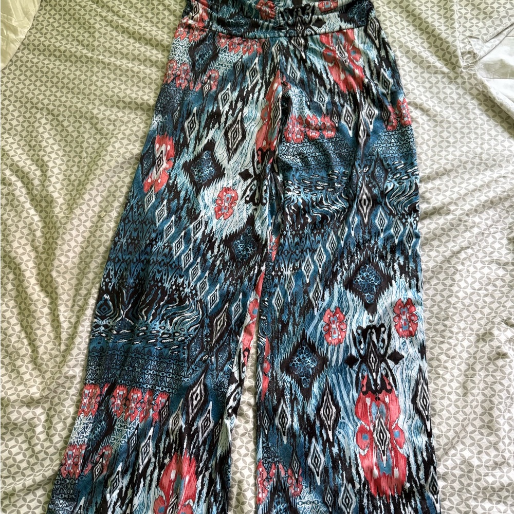Flowy Patterned Wide-Leg Pants - Multicolor